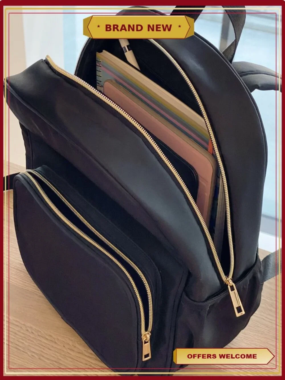 Nylon Backpack 2-Pack Customizable Travel Book Bag Craft Storage Gold Zipper